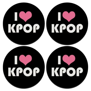 I Love KPOP, SET of 4 round wooden coasters (9cm)