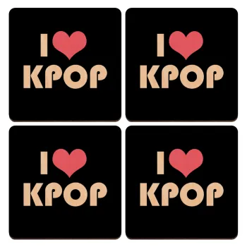 I Love KPOP, ΣΕΤ x4 Σουβέρ ξύλινα τετράγωνα plywood (9cm)