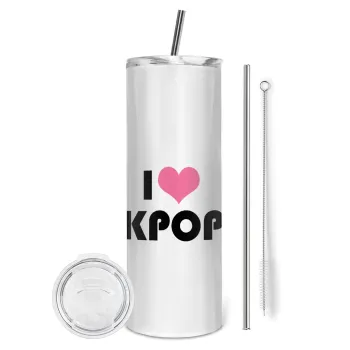 I Love KPOP, Tumbler ποτήρι θερμό από ανοξείδωτο ατσάλι 600ml, με μεταλλικό καλαμάκι & βούρτσα καθαρισμού