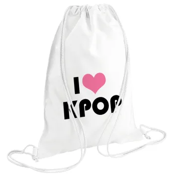 I Love KPOP, Τσάντα πλάτης πουγκί GYMBAG λευκή (28x40cm)