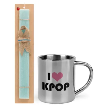 I Love KPOP, Easter Set, metallic thermal cup (300ml) & aromatic flat Easter candle (30cm) (TURQUOISE)
