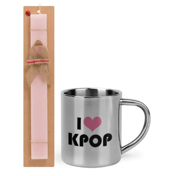 I Love KPOP, Easter Set, metallic thermal cup (300ml) & aromatic flat Easter candle (30cm) (PINK)