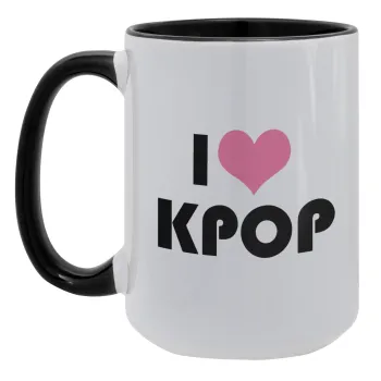 I Love KPOP, Κούπα Mega 15oz, κεραμική Μαύρη, 450ml