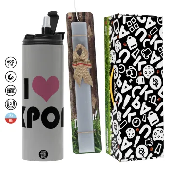 I Love KPOP, Easter candle with Grey Tumbler Thermo 600ml & aromatic flat candle (30cm) (GREY)