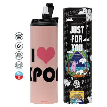 I Love KPOP, Tumbler stainless steel PINK 600ml