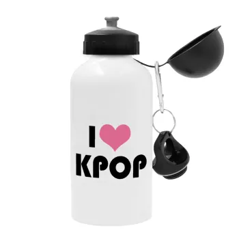 I Love KPOP, Μεταλλικό παγούρι νερού, Λευκό, αλουμινίου 500ml