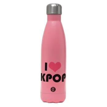 I Love KPOP, Μεταλλικό παγούρι θερμός Ροζ Ματ (Stainless steel), διπλού τοιχώματος, 500ml