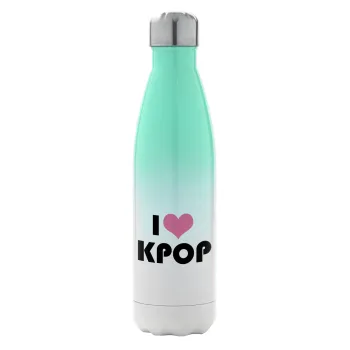 I Love KPOP, Μεταλλικό παγούρι θερμός Πράσινο/Λευκό (Stainless steel), διπλού τοιχώματος, 500ml