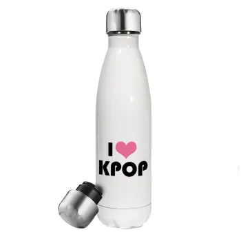 I Love KPOP, Metal mug thermos White (Stainless steel), double wall, 500ml