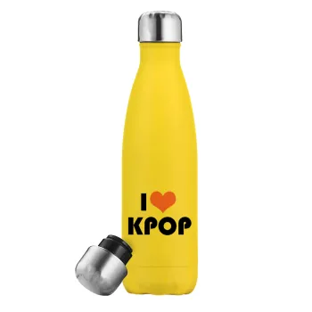 I Love KPOP, Yellow Stainless Steel Metallic Thermos, double-walled, 500ml