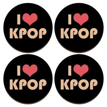I Love KPOP, ΣΕΤ x4 Σουβέρ ξύλινα στρογγυλά plywood (9cm)
