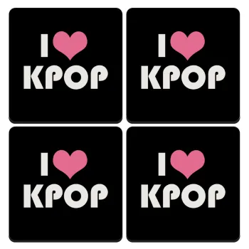 I Love KPOP, ΣΕΤ 4 Σουβέρ ξύλινα τετράγωνα (9cm)