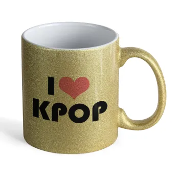 I Love KPOP, Κούπα Χρυσή Glitter που γυαλίζει, κεραμική, 330ml
