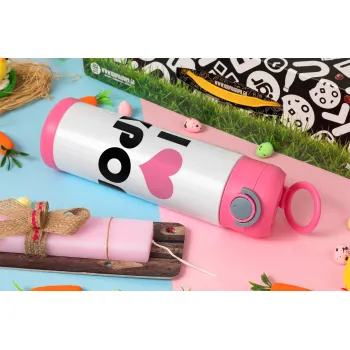 I Love KPOP, Πασχαλινή Λαμπάδα με Παιδικό παγούρι θερμό, ανοξείδωτο, με καλαμάκι ασφαλείας, ΡΟΖ (500ml)