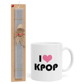 I Love KPOP, Πασχαλινή Λαμπάδα με Κούπα κεραμική (330ml) & κερί αρωματικό πλακέ (30cm) (ΓΚΡΙ)