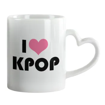 I Love KPOP, Κούπα καρδιά χερούλι λευκή, κεραμική, 330ml