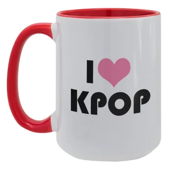 I Love KPOP, Κούπα Mega 15oz, κεραμική Κόκκινη, 450ml