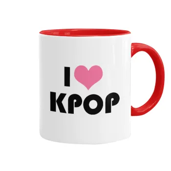 I Love KPOP, Κούπα χρωματιστή κόκκινη, κεραμική, 330ml