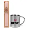 Easter Set, metallic thermal cup (300ml) & aromatic flat Easter candle (30cm) (PINK)