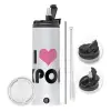 Travel Tumbler θερμό με διπλό καπάκι, μεταλλικό καλαμάκι και βούρτσα καθαρισμού (Ανωξείδωτο 304 Food grade, BPA free, 600ml)