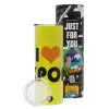 Neon Yellow Travel Tumbler θερμό, μεταλλικό καλαμάκι(Ανωξείδωτο 304 Food grade, BPA free, 600ml)