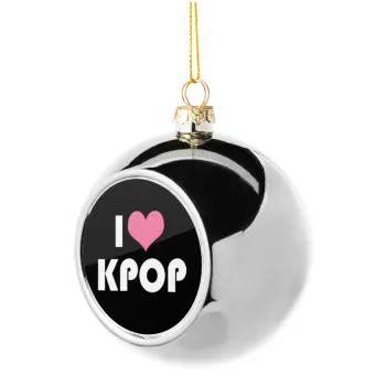 I Love KPOP, Silver 8cm Christmas tree ball ornament