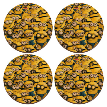 All the minions, ΣΕΤ x4 Σουβέρ ξύλινα στρογγυλά plywood (9cm)