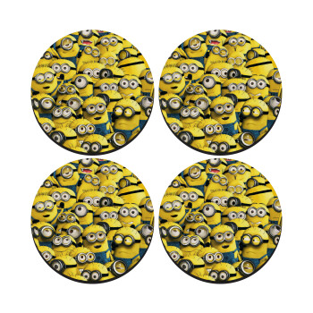 All the minions, SET of 4 round wooden coasters (9cm)
