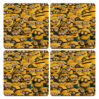 All the minions, ΣΕΤ x4 Σουβέρ ξύλινα τετράγωνα plywood (9cm)