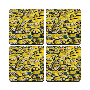 All the minions, ΣΕΤ 4 Σουβέρ ξύλινα τετράγωνα (9cm)