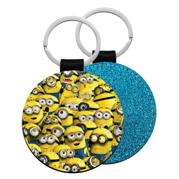 All the minions, Μπρελόκ Δερματίνη, στρογγυλό ΜΠΛΕ (5cm)