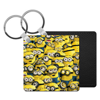 All the minions, Μπρελόκ Δερματίνη, τετράγωνο ΜΑΥΡΟ (5x5cm)