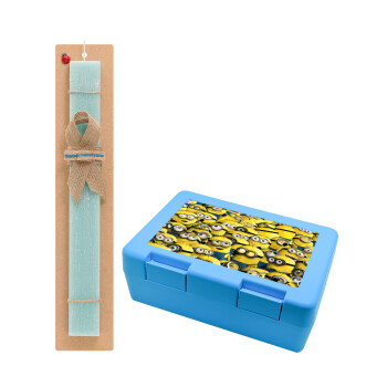 All the minions, Easter Set, children's snack container BLUE & Easter aromatic flat candle (30cm) (TURQUOISE)