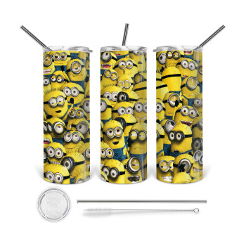 All the minions, Tumbler ποτήρι θερμό από ανοξείδωτο ατσάλι 600ml, με μεταλλικό καλαμάκι & βούρτσα καθαρισμού