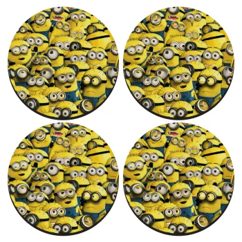 All the minions, ΣΕΤ 4 Σουβέρ ξύλινα στρογγυλά (9cm)