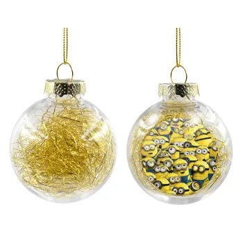 All the minions, Transparent Christmas tree ball ornament with gold filling 8cm