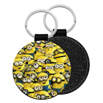 All the minions, Μπρελόκ Δερματίνη, στρογγυλό ΜΑΥΡΟ (5cm)