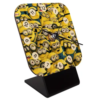 All the minions, Quartz Table clock in natural wood (10cm)