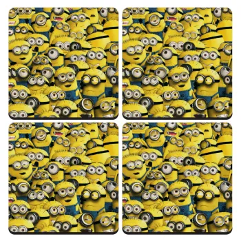 All the minions, ΣΕΤ 4 Σουβέρ ξύλινα τετράγωνα (9cm)