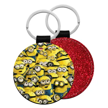 All the minions, Μπρελόκ Δερματίνη, στρογγυλό ΚΟΚΚΙΝΟ (5cm)