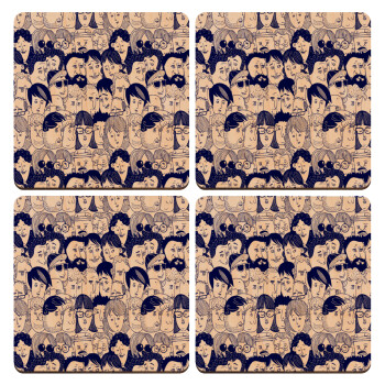 Άνθρωποι, ΣΕΤ x4 Σουβέρ ξύλινα τετράγωνα plywood (9cm)