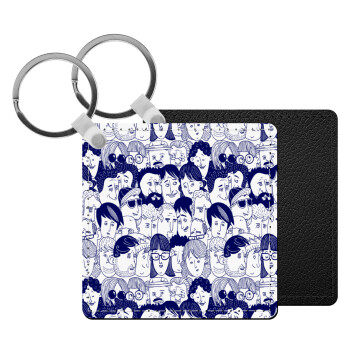 Άνθρωποι, Μπρελόκ Δερματίνη, τετράγωνο ΜΑΥΡΟ (5x5cm)