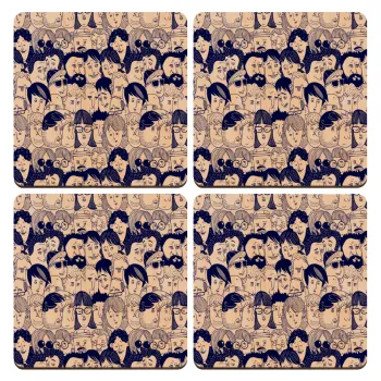 Άνθρωποι, ΣΕΤ x4 Σουβέρ ξύλινα τετράγωνα plywood (9cm)