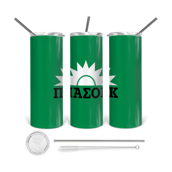 PASOK green, 360 Eco friendly stainless steel tumbler 600ml, with metal straw & cleaning brush
