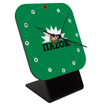 PASOK green, Quartz Wooden table clock with hands (10cm)