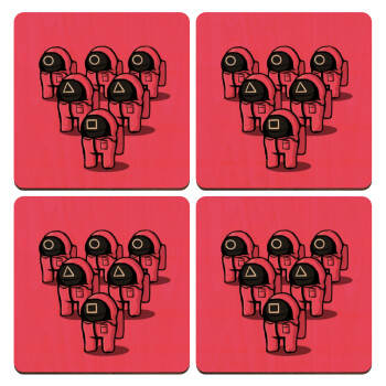 The squid game among us, ΣΕΤ x4 Σουβέρ ξύλινα τετράγωνα plywood (9cm)