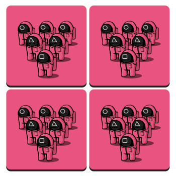 The squid game among us, ΣΕΤ 4 Σουβέρ ξύλινα τετράγωνα (9cm)