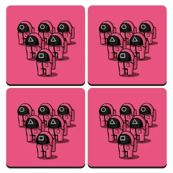 The squid game among us, ΣΕΤ 4 Σουβέρ ξύλινα τετράγωνα (9cm)