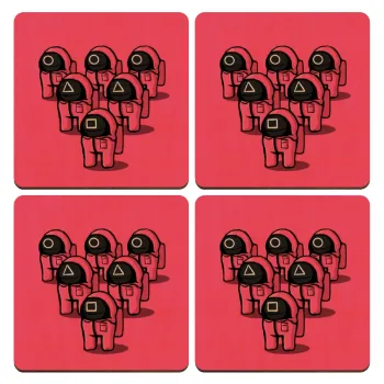 The squid game among us, ΣΕΤ x4 Σουβέρ ξύλινα τετράγωνα plywood (9cm)