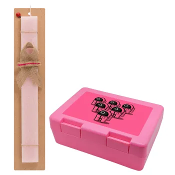 The squid game among us, Πασχαλινή Λαμπάδα με παιδικό δοχείο κολατσιού ΡΟΖ & κερί αρωματικό πλακέ (30cm) (ΡΟΖ)